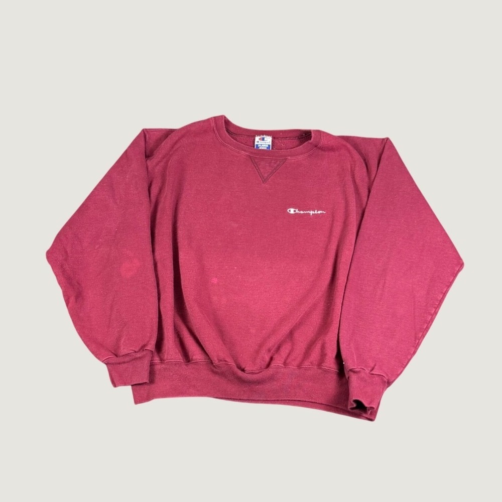 Vintage Champion Sweatshirt Mens XL Maroon Red Crewneck Script Logo Distressed